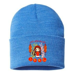 Li Xi Me Please Vietnamese Red Cute Ao Dai Girl Flowers Cool Gift Sustainable Knit Beanie