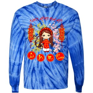 Li Xi Me Please Vietnamese Red Cute Ao Dai Girl Flowers Cool Gift Tie-Dye Long Sleeve Shirt