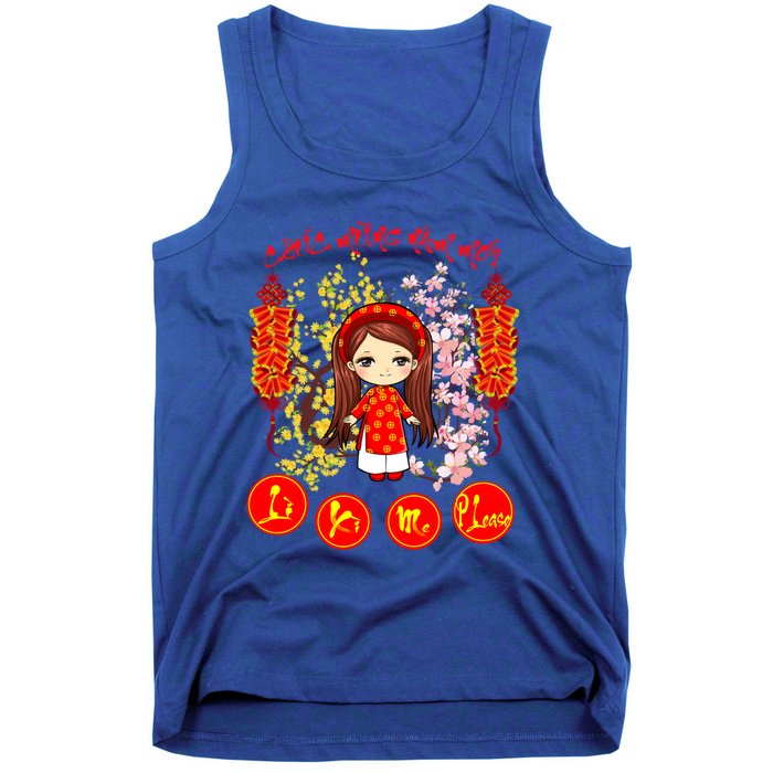 Li Xi Me Please Vietnamese Red Cute Ao Dai Girl Flowers Cool Gift Tank Top