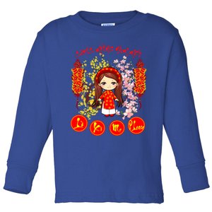 Li Xi Me Please Vietnamese Red Cute Ao Dai Girl Flowers Cool Gift Toddler Long Sleeve Shirt