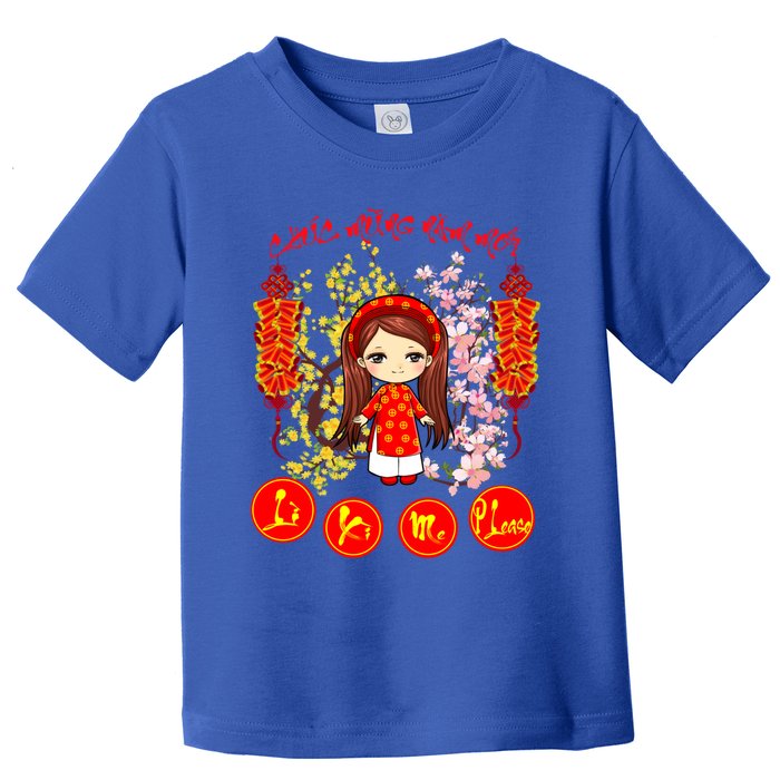 Li Xi Me Please Vietnamese Red Cute Ao Dai Girl Flowers Cool Gift Toddler T-Shirt