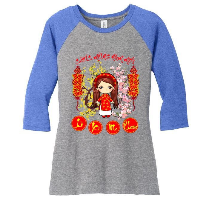 Li Xi Me Please Vietnamese Red Cute Ao Dai Girl Flowers Cool Gift Women's Tri-Blend 3/4-Sleeve Raglan Shirt