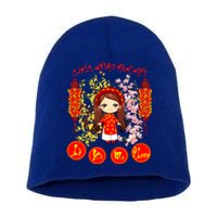 Li Xi Me Please Vietnamese Red Cute Ao Dai Girl Flowers Cool Gift Short Acrylic Beanie