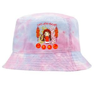 Li Xi Me Please Vietnamese Red Cute Ao Dai Girl Flowers Cool Gift Tie-Dyed Bucket Hat