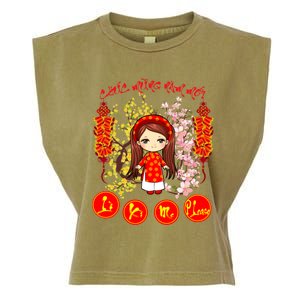 Li Xi Me Please Vietnamese Red Cute Ao Dai Girl Flowers Cool Gift Garment-Dyed Women's Muscle Tee