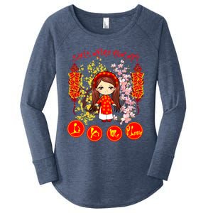 Li Xi Me Please Vietnamese Red Cute Ao Dai Girl Flowers Cool Gift Women's Perfect Tri Tunic Long Sleeve Shirt