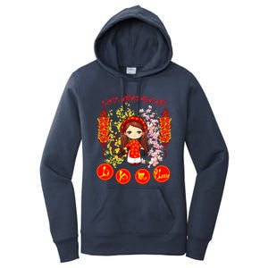 Li Xi Me Please Vietnamese Red Cute Ao Dai Girl Flowers Cool Gift Women's Pullover Hoodie