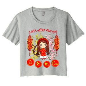 Li Xi Me Please Vietnamese Red Cute Ao Dai Girl Flowers Cool Gift Women's Crop Top Tee