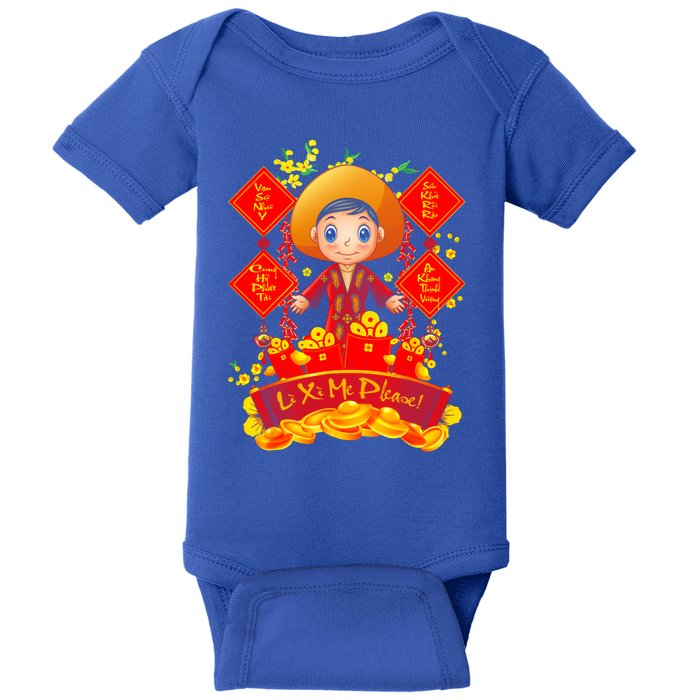 Li Xi Me Please Vietnamese Red Cute Ao Dai Girl Flowers Gift Baby Bodysuit