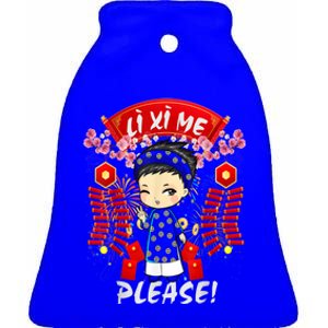 Li Xi Me Please Vietnamese Tet Cute Ao Dai Boy Flowers Cute Gift Ceramic Bell Ornament