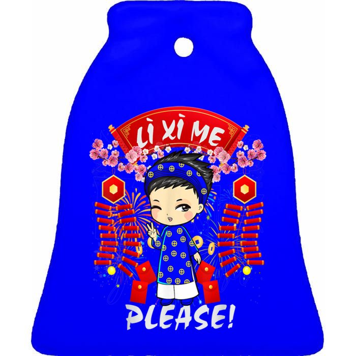 Li Xi Me Please Vietnamese Tet Cute Ao Dai Boy Flowers Cute Gift Ceramic Bell Ornament