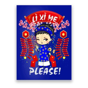 Li Xi Me Please Vietnamese Tet Cute Ao Dai Boy Flowers Cute Gift Poster