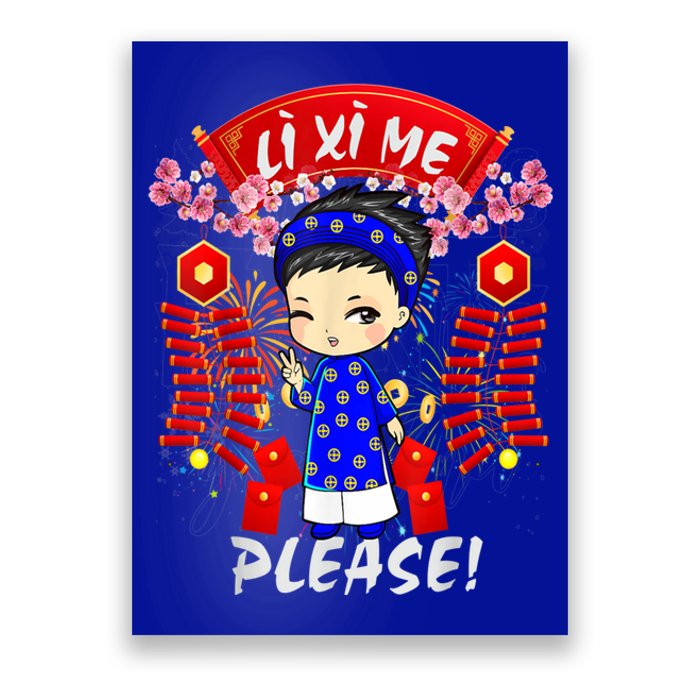 Li Xi Me Please Vietnamese Tet Cute Ao Dai Boy Flowers Cute Gift Poster