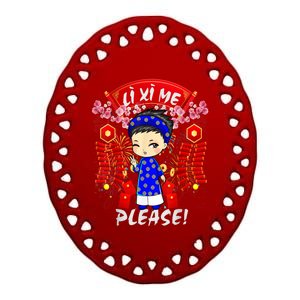 Li Xi Me Please Vietnamese Tet Cute Ao Dai Boy Flowers Cute Gift Ceramic Oval Ornament