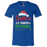 Lighting Xmas SantaS Favorite Football Christmas Gift V-Neck T-Shirt