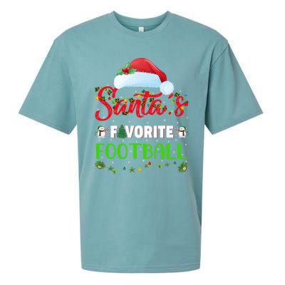 Lighting Xmas SantaS Favorite Football Christmas Gift Sueded Cloud Jersey T-Shirt