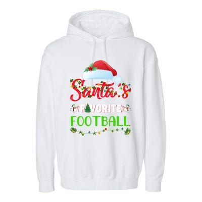 Lighting Xmas SantaS Favorite Football Christmas Gift Garment-Dyed Fleece Hoodie