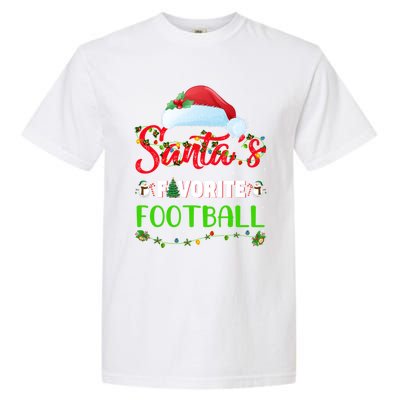 Lighting Xmas SantaS Favorite Football Christmas Gift Garment-Dyed Heavyweight T-Shirt