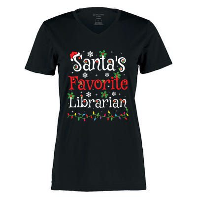 Librarian Xmas Santas Favorite Librarian Christmas Women's Momentum V-Neck T-Shirt