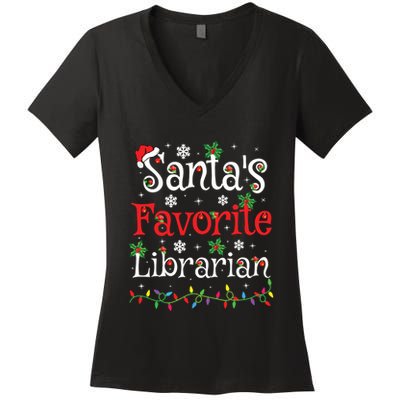 Librarian Xmas Santas Favorite Librarian Christmas Women's V-Neck T-Shirt