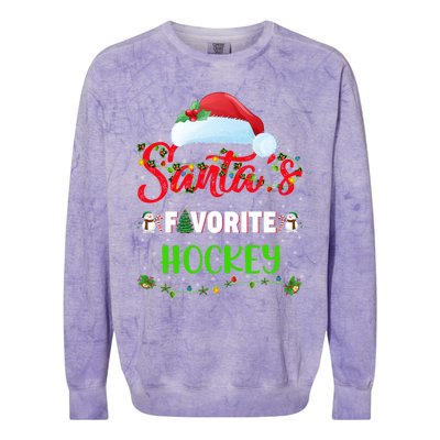 Lighting Xmas SantaS Favorite Hockey Christmas Meaningful Gift Colorblast Crewneck Sweatshirt