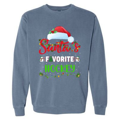 Lighting Xmas SantaS Favorite Hockey Christmas Meaningful Gift Garment-Dyed Sweatshirt