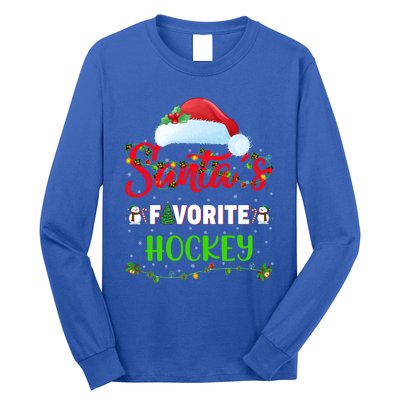 Lighting Xmas SantaS Favorite Hockey Christmas Meaningful Gift Long Sleeve Shirt