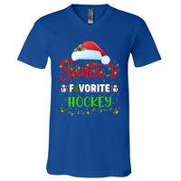 Lighting Xmas SantaS Favorite Hockey Christmas Meaningful Gift V-Neck T-Shirt