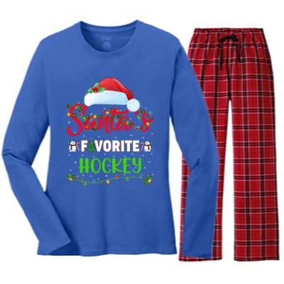 Lighting Xmas SantaS Favorite Hockey Christmas Meaningful Gift Women's Long Sleeve Flannel Pajama Set 