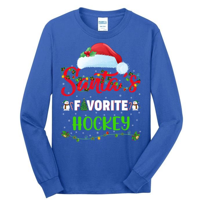 Lighting Xmas SantaS Favorite Hockey Christmas Meaningful Gift Tall Long Sleeve T-Shirt