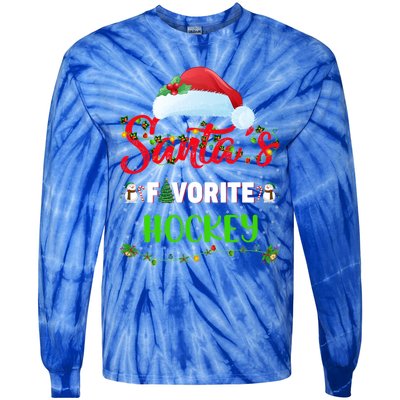 Lighting Xmas SantaS Favorite Hockey Christmas Meaningful Gift Tie-Dye Long Sleeve Shirt