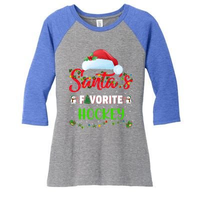 Lighting Xmas SantaS Favorite Hockey Christmas Meaningful Gift Women's Tri-Blend 3/4-Sleeve Raglan Shirt