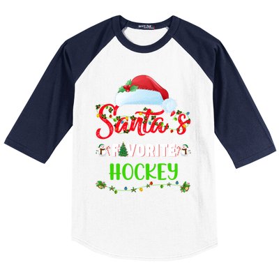 Lighting Xmas SantaS Favorite Hockey Christmas Meaningful Gift Baseball Sleeve Shirt