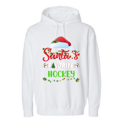 Lighting Xmas SantaS Favorite Hockey Christmas Meaningful Gift Garment-Dyed Fleece Hoodie