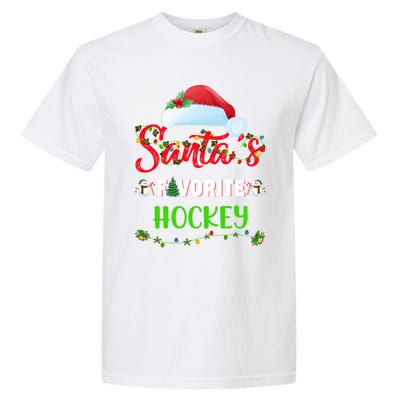 Lighting Xmas SantaS Favorite Hockey Christmas Meaningful Gift Garment-Dyed Heavyweight T-Shirt