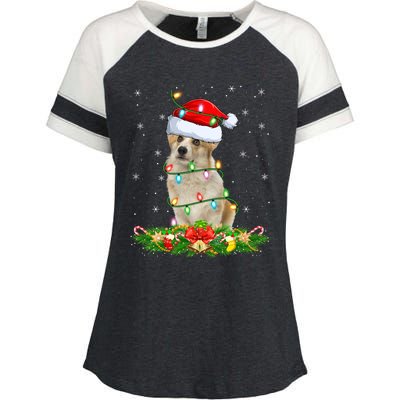 Lighting Xmas Santa Welsh Corgi Dog Christmas Gift Enza Ladies Jersey Colorblock Tee