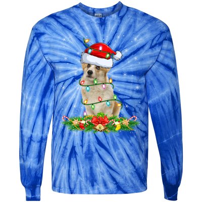 Lighting Xmas Santa Welsh Corgi Dog Christmas Gift Tie-Dye Long Sleeve Shirt