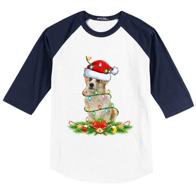 Lighting Xmas Santa Welsh Corgi Dog Christmas Gift Baseball Sleeve Shirt