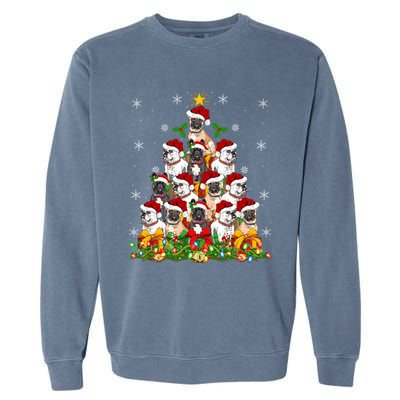 Lighting Xmas Santa French Bulldog Christmas Tree Gift Garment-Dyed Sweatshirt