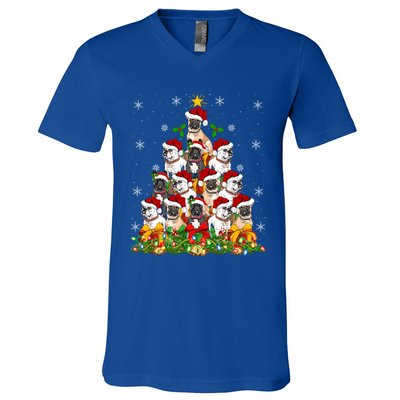 Lighting Xmas Santa French Bulldog Christmas Tree Gift V-Neck T-Shirt