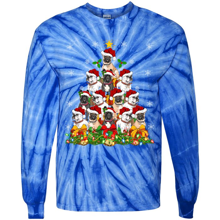 Lighting Xmas Santa French Bulldog Christmas Tree Gift Tie-Dye Long Sleeve Shirt