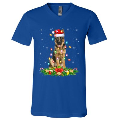 Lighting Xmas Santa Ger Shepherd Dog Christmas Gift V-Neck T-Shirt