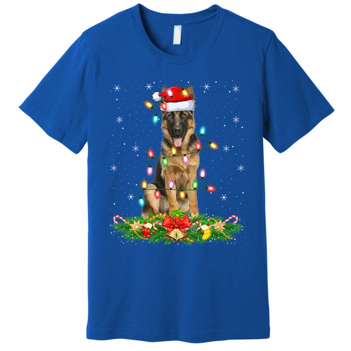 Lighting Xmas Santa Ger Shepherd Dog Christmas Gift Premium T-Shirt