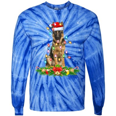 Lighting Xmas Santa Ger Shepherd Dog Christmas Gift Tie-Dye Long Sleeve Shirt