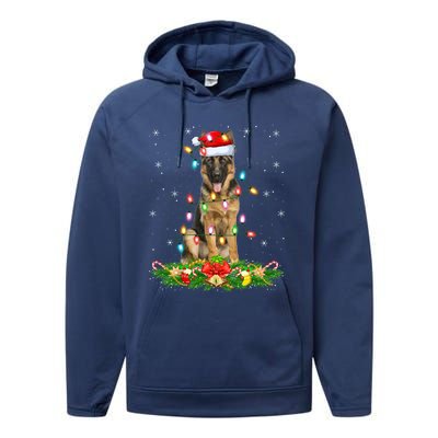 Lighting Xmas Santa Ger Shepherd Dog Christmas Gift Performance Fleece Hoodie