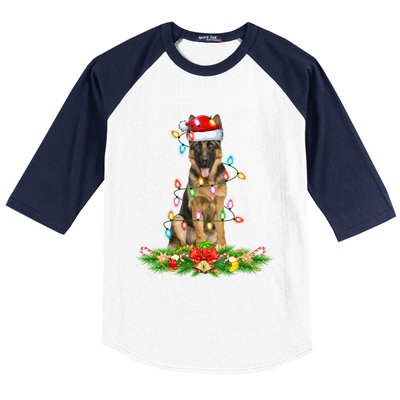 Lighting Xmas Santa Ger Shepherd Dog Christmas Gift Baseball Sleeve Shirt