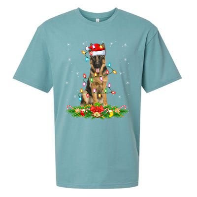 Lighting Xmas Santa Ger Shepherd Dog Christmas Gift Sueded Cloud Jersey T-Shirt