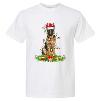 Lighting Xmas Santa Ger Shepherd Dog Christmas Gift Garment-Dyed Heavyweight T-Shirt