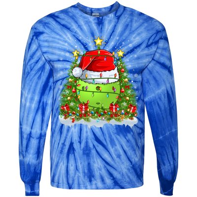 Lighting Xmas Tree Decoration Santa Pickleball Christmas Gift Tie-Dye Long Sleeve Shirt