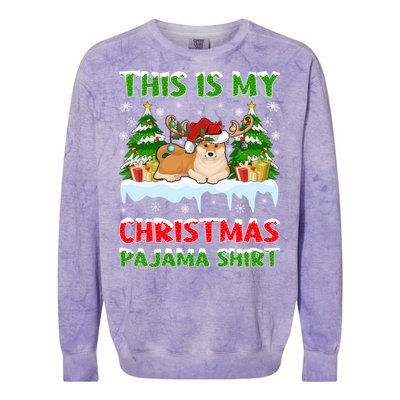 Lighting Xmas This Is My Akita Dog Christmas Pajama Gift Colorblast Crewneck Sweatshirt